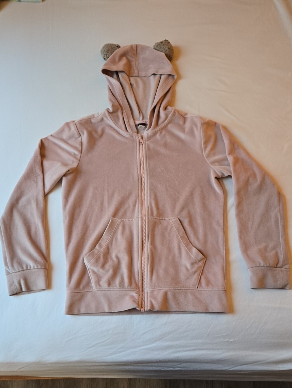 Tea Collection Pom Pom Ear Velour Hoodie, Soft Pink, Size 10
